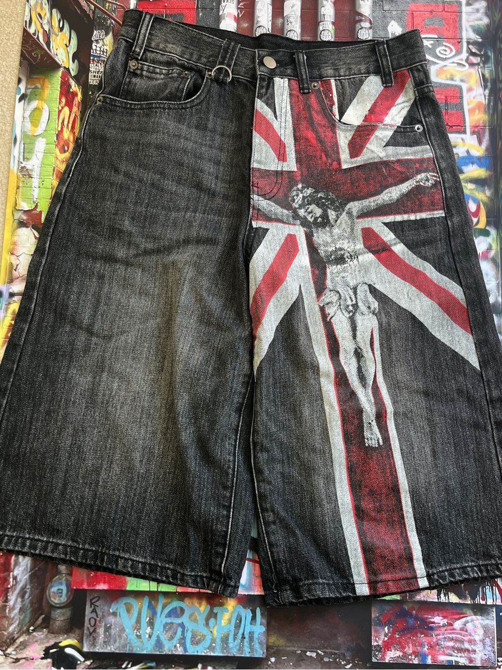 Bravest Studios Black Red Union Jack Graphic Jorts